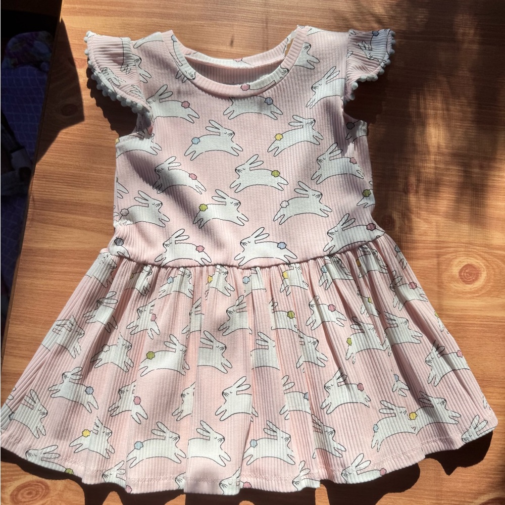 NWT Mud Pie Pink Bunny Print Toddler Girl Dress 12/18 Months